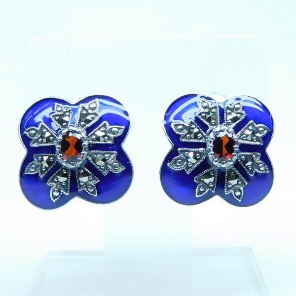 SILVER 925 EARRING WITH MARCASITE AND GARNET