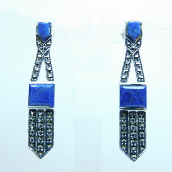 925 SILVER EARRING WITH MARCASITE AND LAPIS