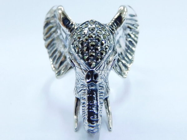 SILVER 925 ELEPHANT RING WITH MARCASITE AND RUBY