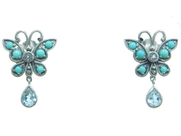 SILVER 925 EARRING WITH SKY BLUE TOPAZ AND TURQUOISE