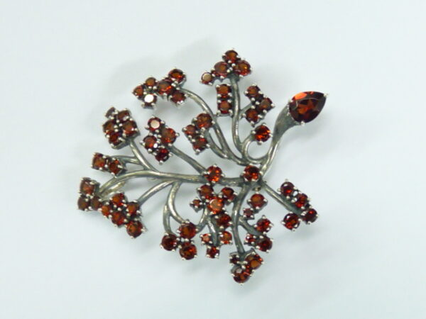 SILVER 925 TREE BRANCH BROOCH WITH GARNET