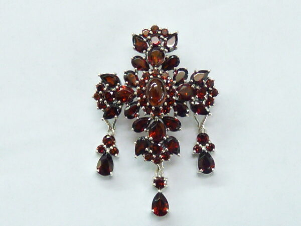 RHODIUM PLATED SILVER 925 BROOCH WITH GARNET