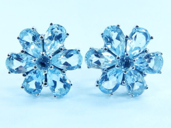 SILVER 925 FLOWER STUD EARRING WITH BLUE TOPAZ