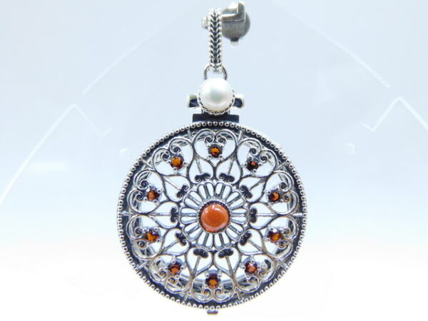SILVER 925 PENDANT AND MAGNIFIER WITH GARNET AND PEARL