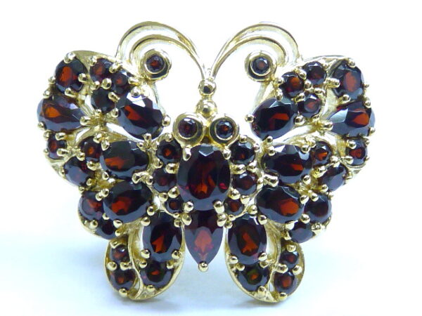 GOLD PLATED SILVER 925 BUTTERFLY RING WITH GARNET