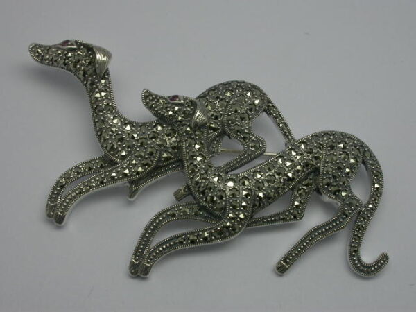 SILVER 925 BROOCH WITH MARCASITE AND RUBY