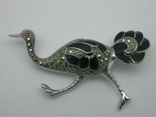 SILVER 925 BROOCH & PENDANT WITH MARCASITE AND RUBY