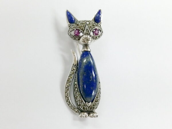 925 SILVER BROOCH & PENDANT WITH MARCASITE, LAPIS AND RHODOLITE