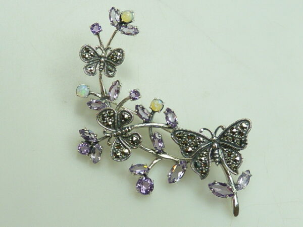 SILVER 925 BROOCH & PENDANT WITH MARCASITE, AMETHYST AND OPAL