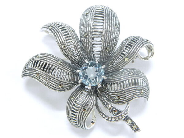 SILVER 925 BROOCH & PENDANT WITH MARCASITE AND SKY BLUE TOPAZ