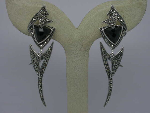 ART DECO SILVER 925 EARRING WITH MARCASITE AND ONYX