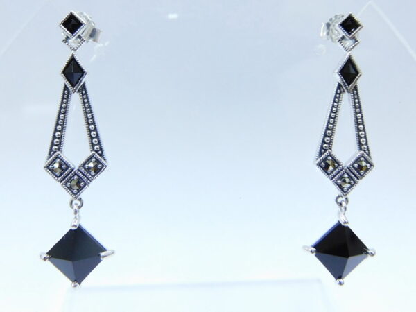 925 SILVER EARRING WITH MARCASITE, ONYX