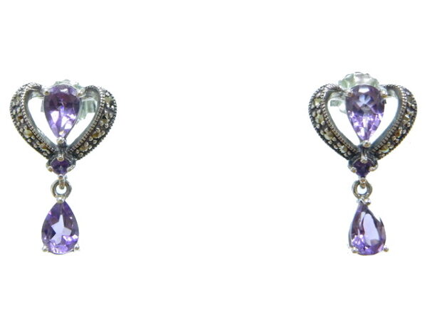 SILVER 925 EARRING WITH MARCASITE AND AMETHYST