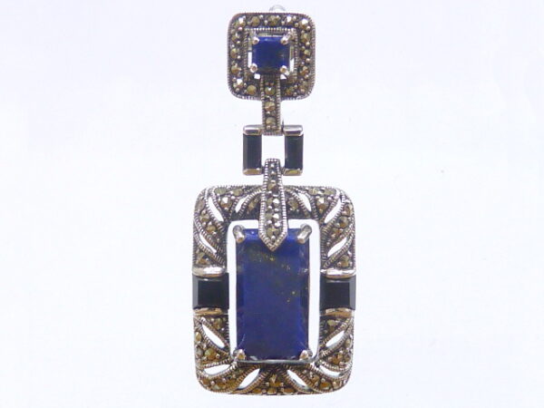 925 SILVER PENDANT WITH MARCASITE, LAPIS AND ONYX