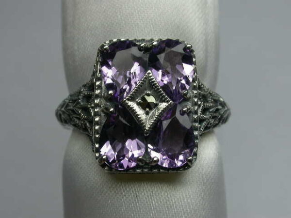 SILVER 925 RING WITH MARCASITE AND AMETHYST