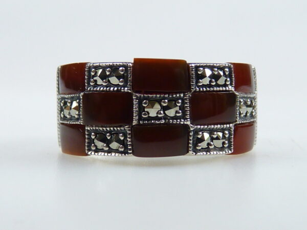 SILVER 925 RING WITH MARCASITE AND CARNELIAN