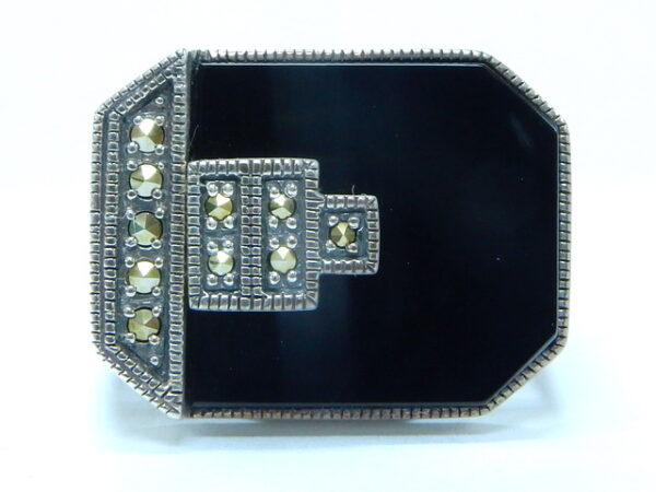 SILVER 925 RING WITH MARCASITE AND ONYX