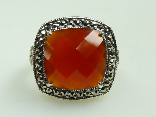 SILVER 925 RING MARCASITE AND CARNELIAN