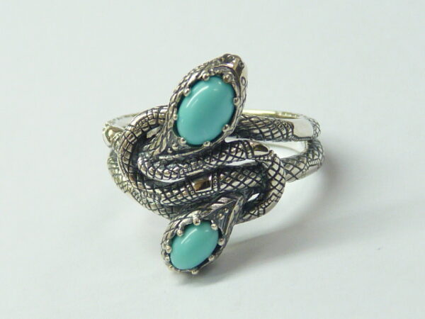 SILVER 925 DOUBLE HEADS SNAKE RING WITH TURQUOISE