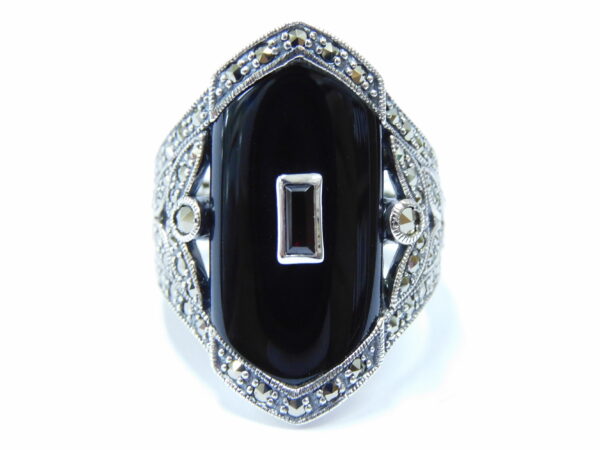 SILVER 925 RING WITH MARCASITE, GARNET AND ONYX