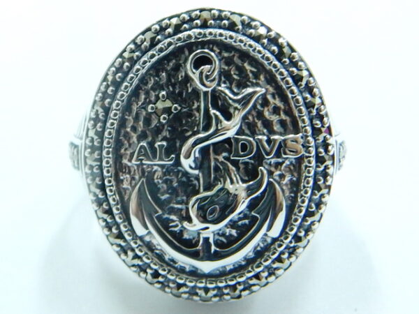 SILVER 925 FESTINA LENTE SIGNET RING WITH MARCASITE