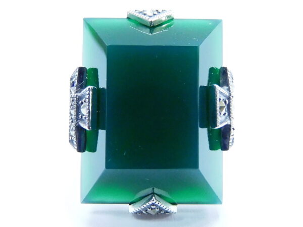 SILVER 925 RING WITH MARCASITE AND GREEN AGATE
