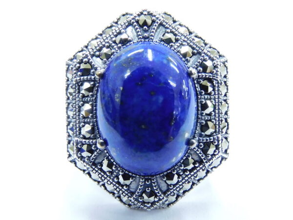 SILVER 925 RING WITH MARCASITE AND LAPIS