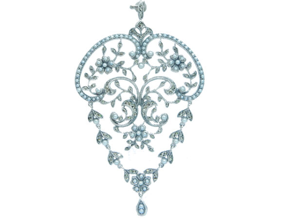 925 SILVER BROOCH & PENDANT WITH MARCASITE AND PEARL