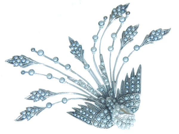 SILVER 925 SWALLOW BROOCH WITH PEARL AND DIAMOND
