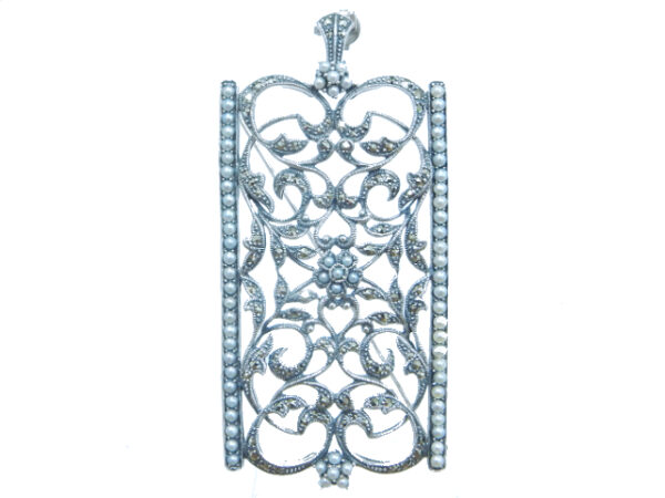 SILVER 925 BROOCH & PENDANT WITH MARCASITE AND PEARL