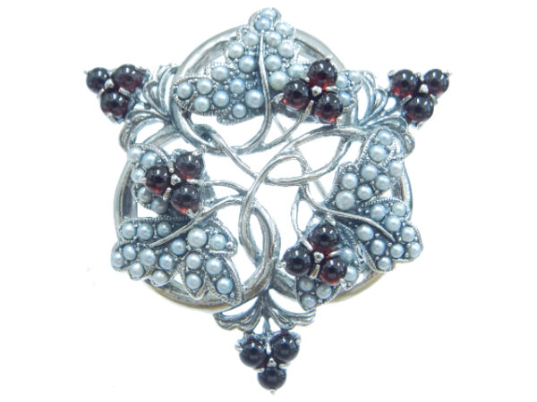 SILVER 925 BROOCH & PENDANT WITH PEARL AND GARNET