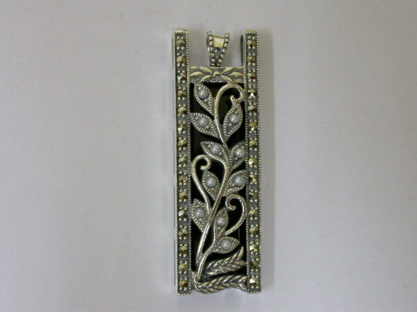 SILVER 925 BROOCH & PENDANT WITH MARCASITE, PEARL AND ONYX