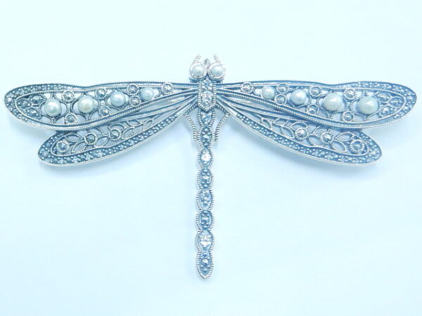 SILVER 925 BROOCH WITH PEARL AND WHITE TOPAZ
