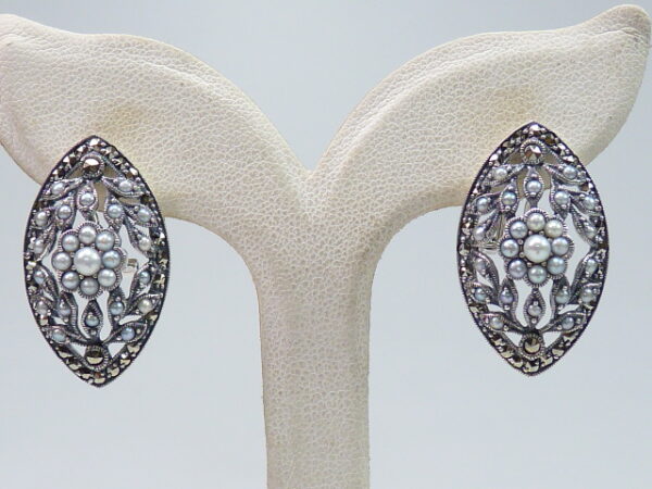 SILVER 925 EARRING WITH MARCASITE AND PEARL