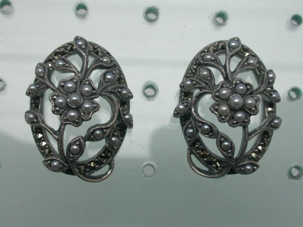 SILVER 925 EARRING WITH MARCASITE AND PEARL