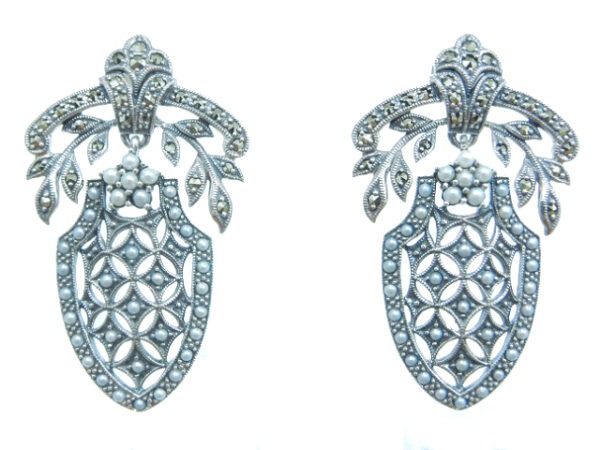SILVER 925 EARRING WITH MARCASITE AND PEARL