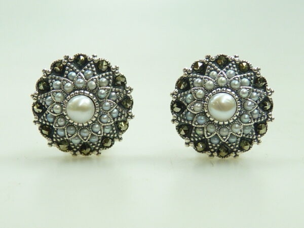 SILVER 925 EARRING WITH MARCASITE AND PEARL
