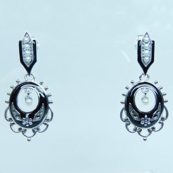 SILVER 925 EARRING WITH ENAMEL, MARCASITE AND PEARL