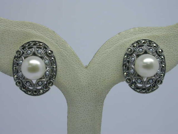 SILVER 925 EARRING WITH MARCASITE AND PEARL