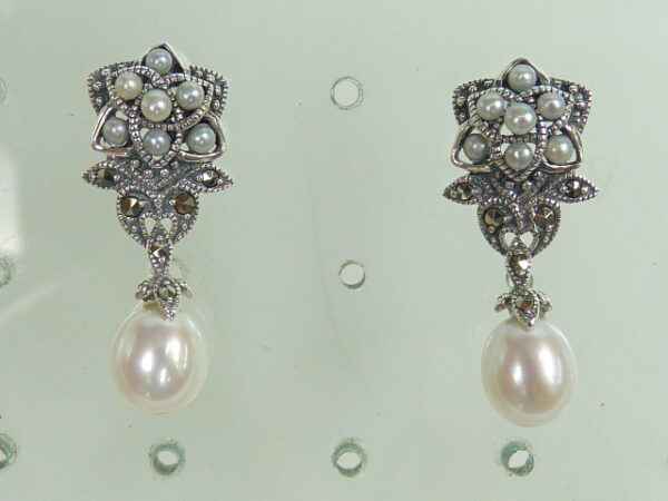 SILVER 925 EARRING WITH MARCASITE AND PEARL