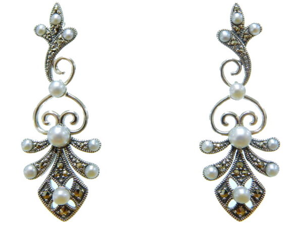 SILVER 925 EARRING WITH MARCASITE AND PEARL