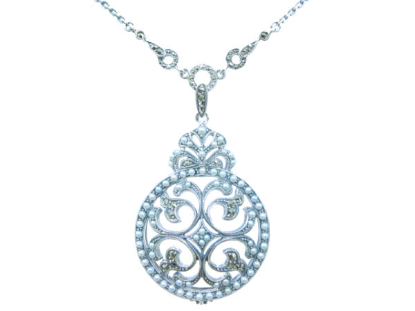 SILVER 925 PENDANT WITH MARCASITE AND PEARL