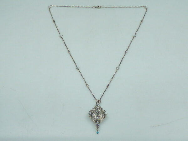 925 SILVER NECKLACE WITH MARCASITE, PEARL, SKYBLUE TOPAZ AND TURQUOISE