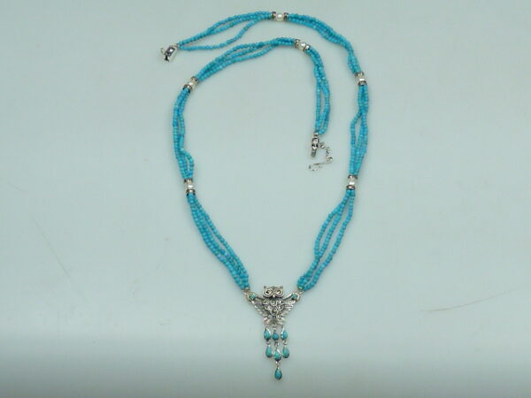 925 SILVER OWL NECKLACE WITH MARCASITE, PEARL AND TURQUOISE