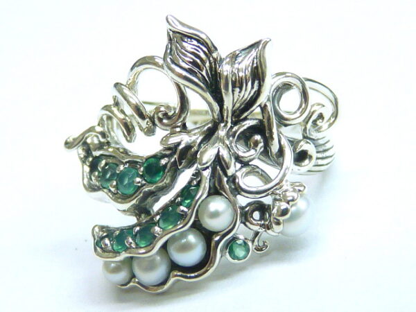 SILVER 925 RING WITH PEARL AND GREEN AGATE