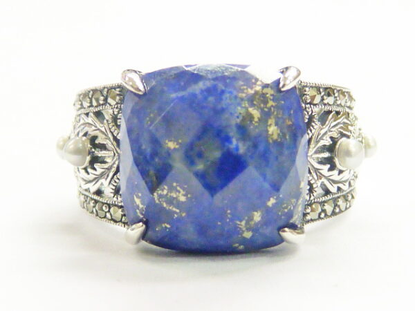 SILVER 925 RING MACASITE,PEARL AND LAPIS