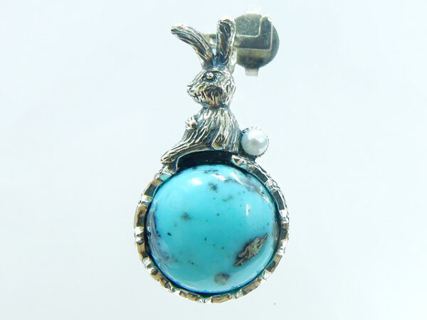 SILVER 925 BROOCH & PENDANT WITH TURQUOISE AND PEARL
