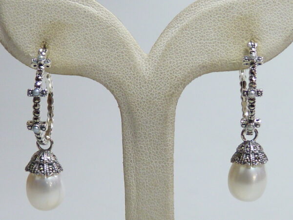 SILVER 925 EARRINGS WITH MARCASITE AND PEARL