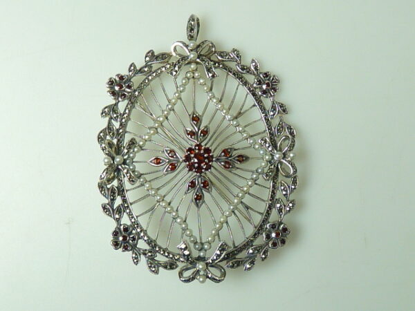 SILVER 925 PENDENT WITH MARCASITE, PEARL AND RUBY