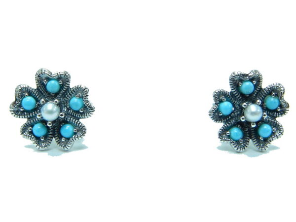 SILVER 925 EARRING WITH PEARL AND TURQUOISE